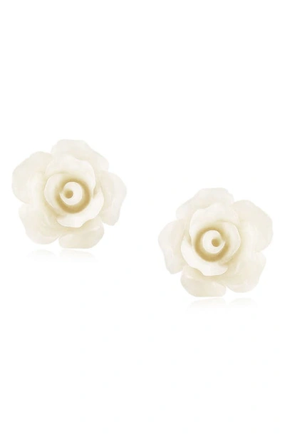 Bling Jewelry 3d Rose Stud Earrings In White