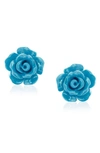 Bling Jewelry 3d Rose Stud Earrings In Matte Blue
