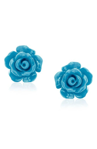 Bling Jewelry 3d Rose Stud Earrings In Matte Blue