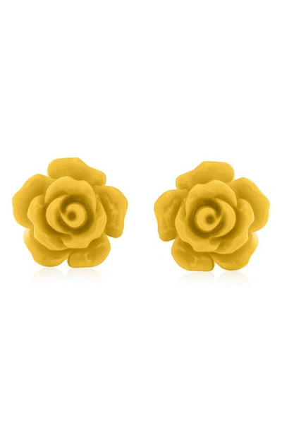 Bling Jewelry 3d Rose Stud Earrings In Gold