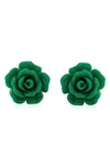 Bling Jewelry 3d Rose Stud Earrings In Forest Green