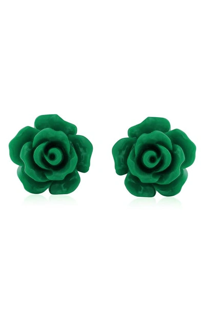 Bling Jewelry 3d Rose Stud Earrings In Forest Green