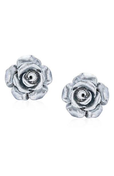 Bling Jewelry 3d Rose Stud Earrings In Silver