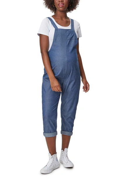 Stowaway Collection Lightweight Crop Maternity Dungarees In Denim