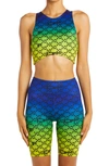 Off-white Monogram Print Jersey Crop Top In Green Black