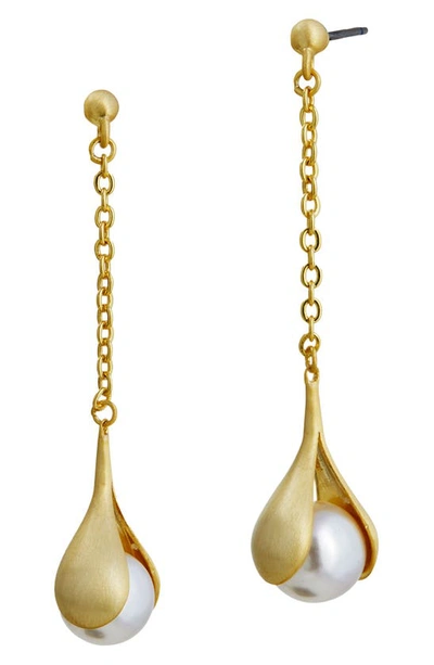 Savvy Cie Jewels Vermeil Sterling Silver Faux Pearl Dangle Earrings. In Yellow