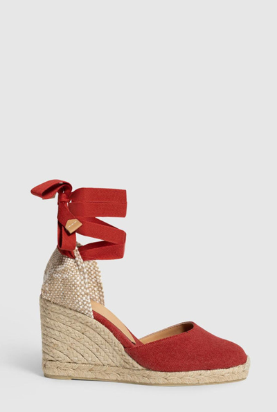 Castaã±er Red Carina 80 Cotton Canvas Wedge Sandals