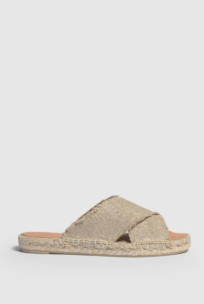 Castaã±er Castaner Womens Taupe Palmera Cross-over Linen Mules In Light Gold