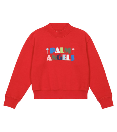 Palm Angels Kids' Logo Printed Cotton Sweatshirt In Orange