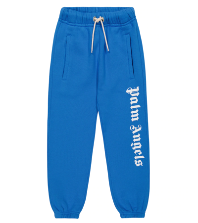 Palm Angels Kids' Logo Cotton Sweatpants In Light Blue White