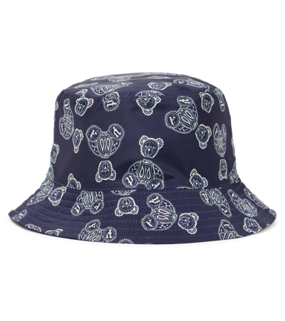 Palm Angels Kids Navy Paisley Bear Bucket Hat In Navy Blue White