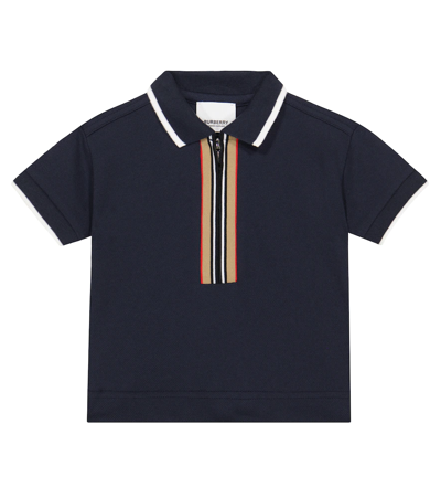 Burberry Babies' Icon Stripe珠地布polo衫 In Blue