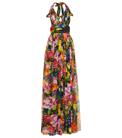 Dolce & Gabbana Floral-print Silk-chiffon Halterneck Gown In Multicolor