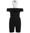 Saint Laurent Halterneck Cold-shoulder Playsuit In Noir