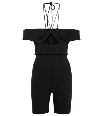 Saint Laurent Off-shoulder Wool-blend Playsuit In Nude