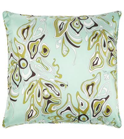 Emilio Pucci Printed Silk Cushion In Acqua