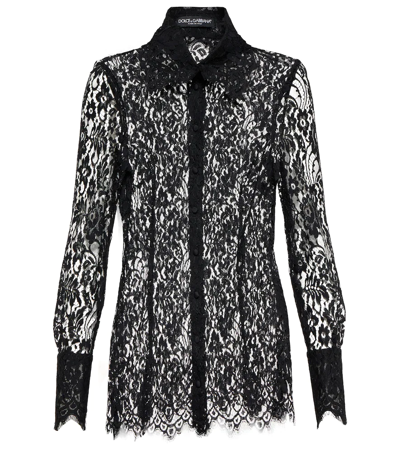 Dolce & Gabbana Sheer-lace Long-sleeve Shirt In Nero