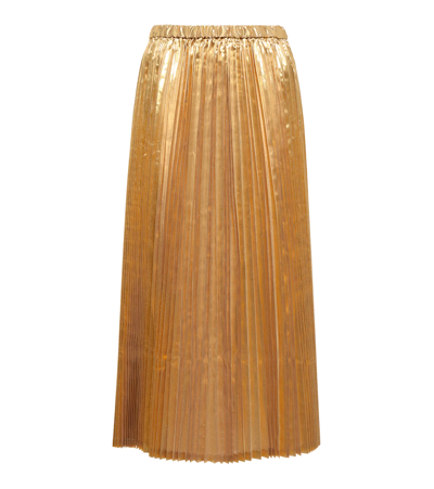 Junya Watanabe Pleated Laminated Midi Skirt In Light Gold