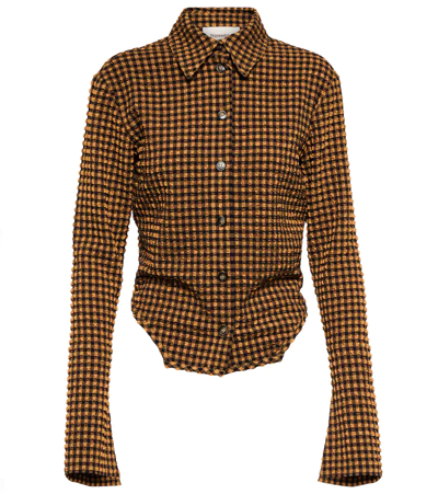 Nanushka 'saro' Long Sleeve Seersucker Shirt In Brown