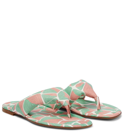 Emilio Pucci Printed Leather Thong Sandals In Turchese/rosa
