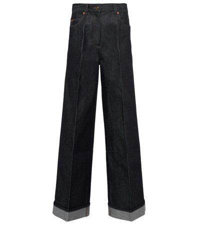 Gucci Horsebit High-rise Wide-leg Jeans In Blue