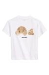 Palm Angels Kids' Printed Cotton Jersey T-shirt In White Brown