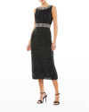 Mac Duggal Sleeveless High Neck Beaded Midi Sheath Dress In Black