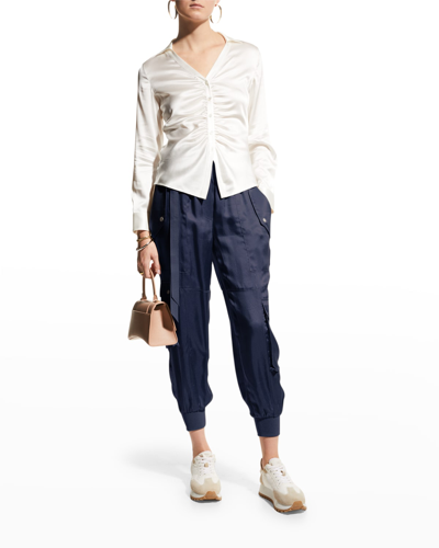 Cinq À Sept Harmony Satin Cargo Jogger Trousers In Navy