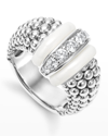 LAGOS WHITE CAVIAR WHITE CERAMIC DIAMOND LARGE 1-LINK RING