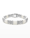 Lagos 18k Yellow Gold & Sterling Silver White Ceramic Rondelle & Caviar Bead Statement Bracelet In Ss 18k