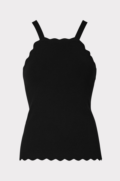 Milly Scalloped Halter Tank Top In Black
