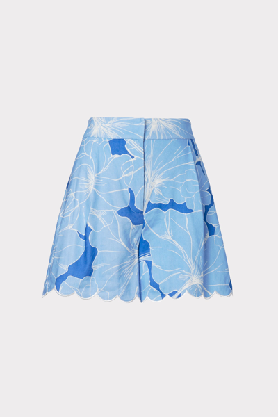Milly Casey Waterlily-print Scallop Shorts In Blue Multi