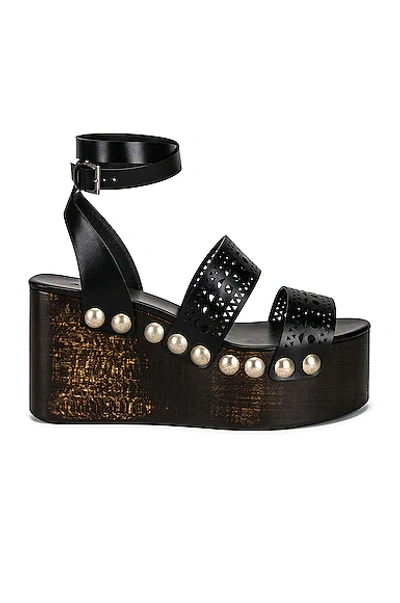 Alaïa 85mm Wooden-heel Wedge Sandals With Vienne Leather Straps And Studs In Black