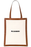 Jil Sander Tote Bag In Tela Bianca E Pelle In Medium Brown