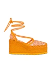 Bottega Veneta Orange Sporty Web Wedge Espadrilles In Tangerine