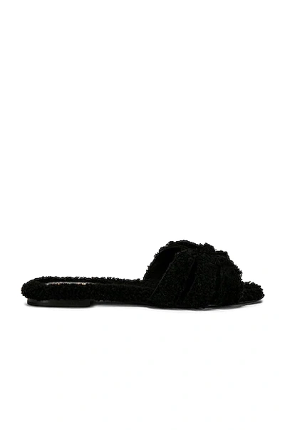 Saint Laurent Tribute Genuine Shearling Slide Sandal In Black