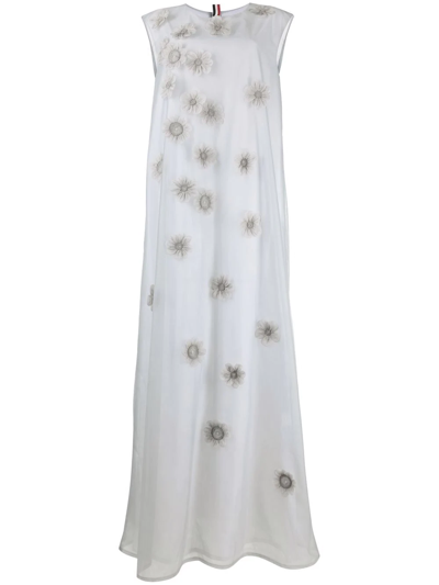 Thom Browne Floral Applique Long Dress In Grey