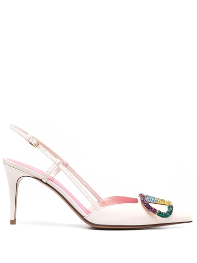 Valentino Garavani Crystal-embellished Vlogo Pumps In Neutrals