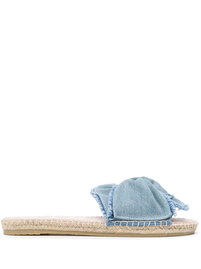 Manebi Denim Knotted Flat Slides In Blue