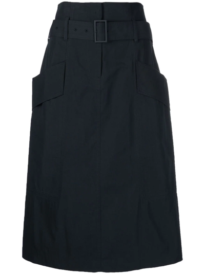 Low Classic Belted-waist A-line Skirt In Blau
