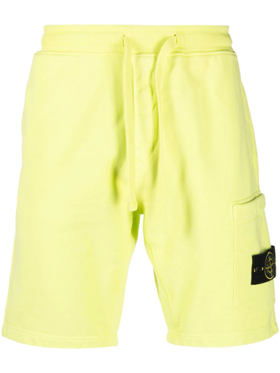 Stone Island Compass-patch Cotton Track Shorts In Yellow