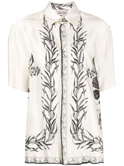 Semicouture Short-sleeved Floral-print Shirt In White