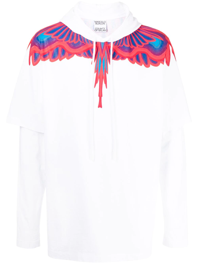 Marcelo Burlon County Of Milan Feather-print Layered Hoodie In Weiss