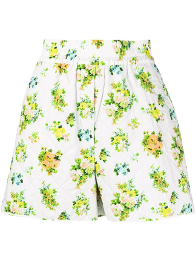Msgm Woman White Poplin Shorts With Micro Bouquet Print