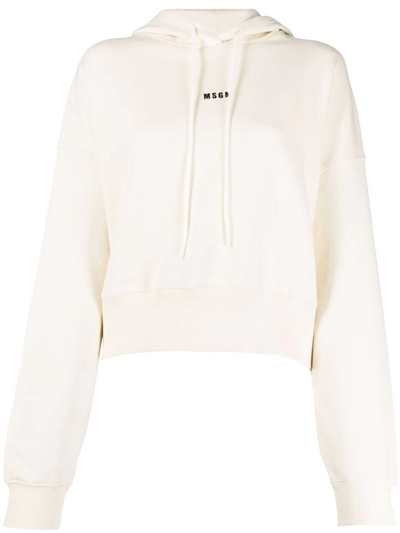 Msgm Cropped Logo-print Hoodie In White