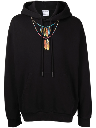 Marcelo Burlon County Of Milan Feathers Print Cotton Over Hoodie In Black