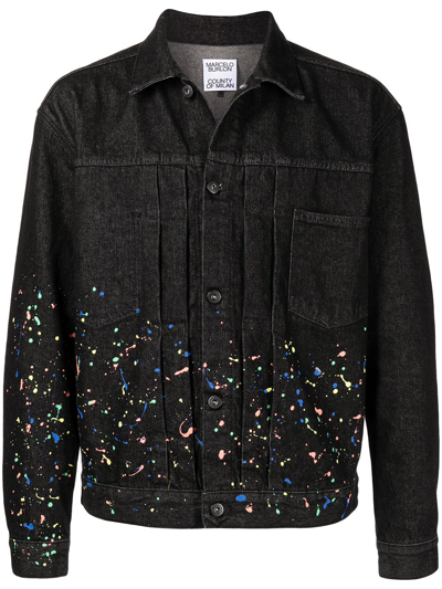 Marcelo Burlon County Of Milan Paint-splatter Denim Jacket In Schwarz