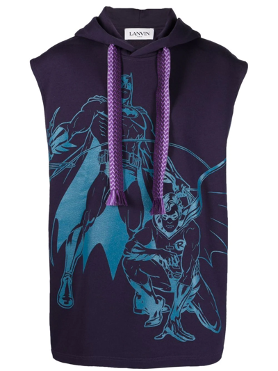 Lanvin Batman Print Cotton Sleeveless Hoodie In Purple