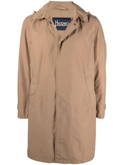 Herno Hooded Parka Coat In Brown