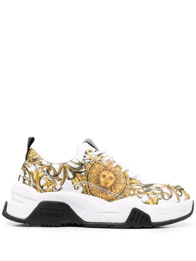 Versace Jeans Couture Men's Scarpa Garland Sun Leather Sneakers In White/gold